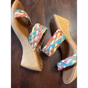 Italian Shoemakers Womens Multi Color Braided Raffia Wedge Slide Sandals 7.5